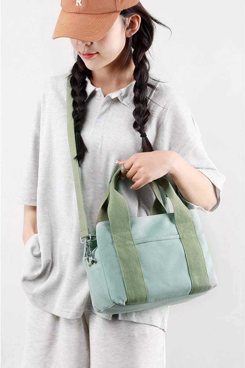 SIMPLE SQUARE HANDLE CANVAS CROSS BODY BAG_CUAB0105