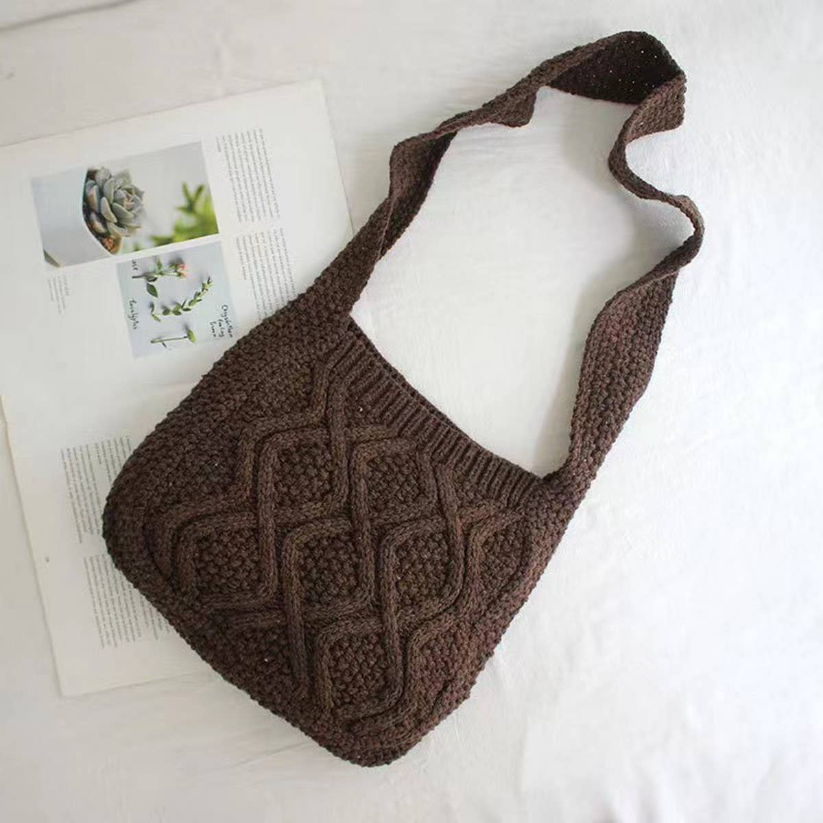Cwab4573_Solid Knit Twist Vintage Tote Crossbody Bag