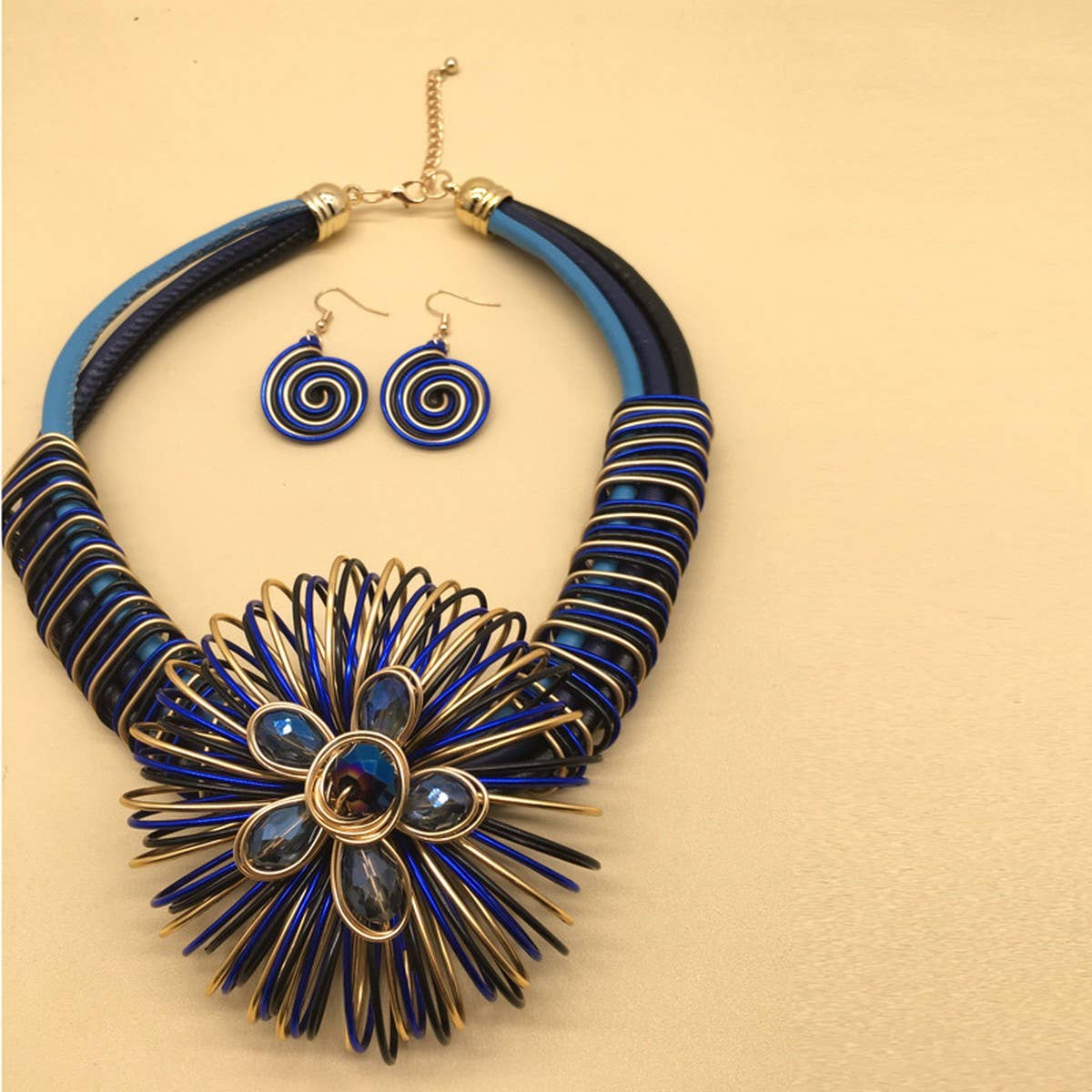 HANDMADE ALUMINUM WIRE FLOWER NECKLACE EARRING SET_CWMM4916