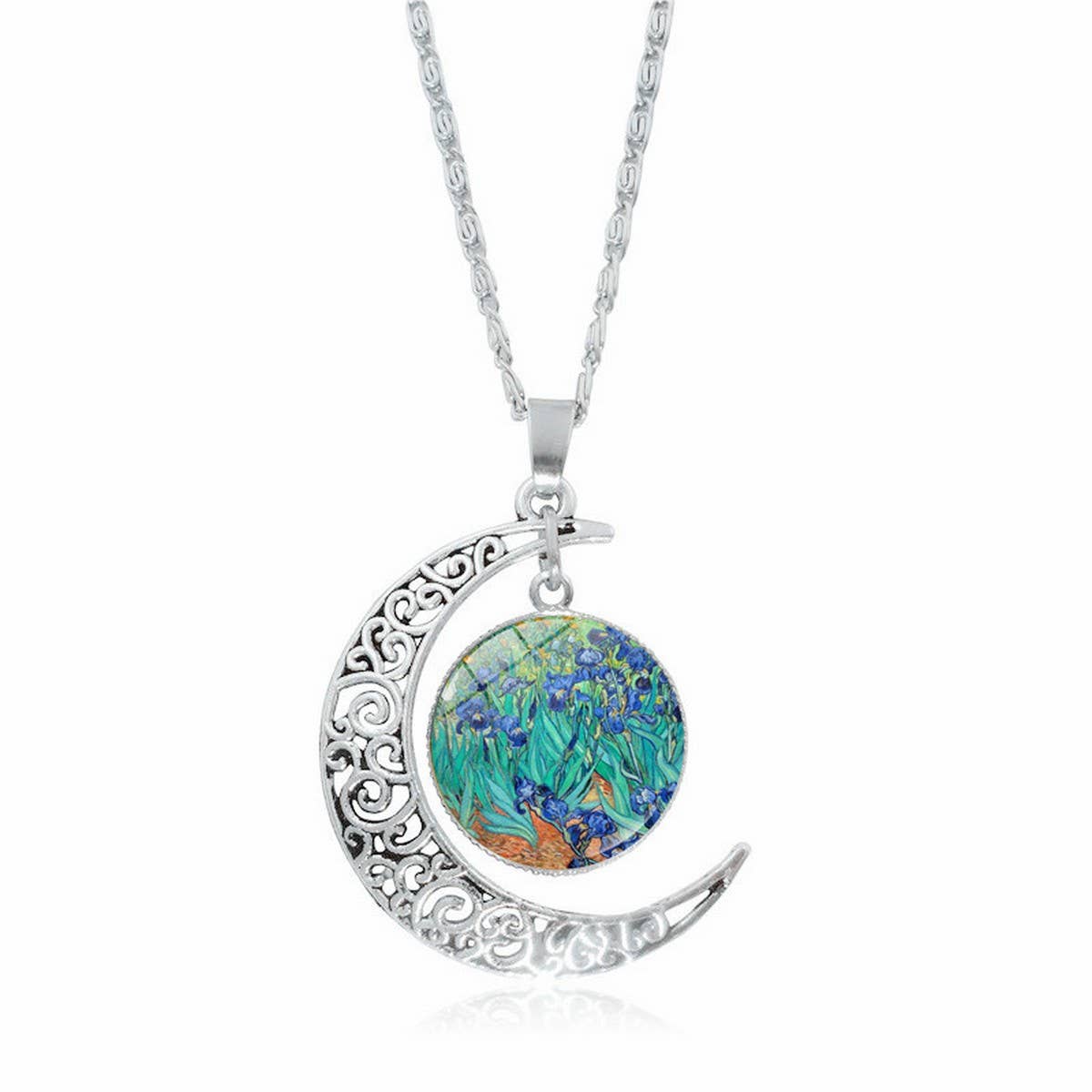HOLLOW OUT MOON GEM PENDANT NECKLACE_CWAJE0705