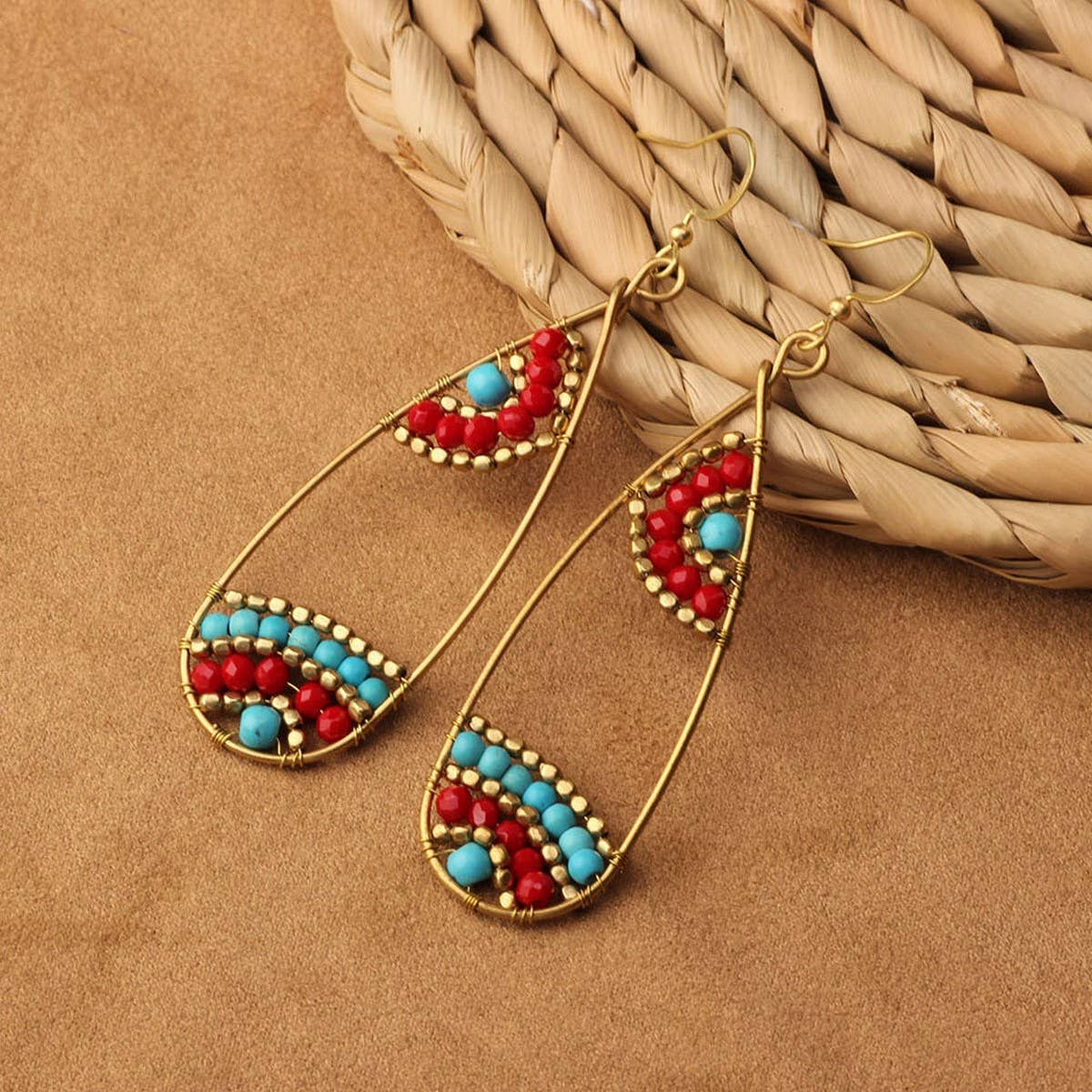 HIGH GRADE NATURAL STONE WOVEN COLORFUL EARRINGS_CWAJE3983