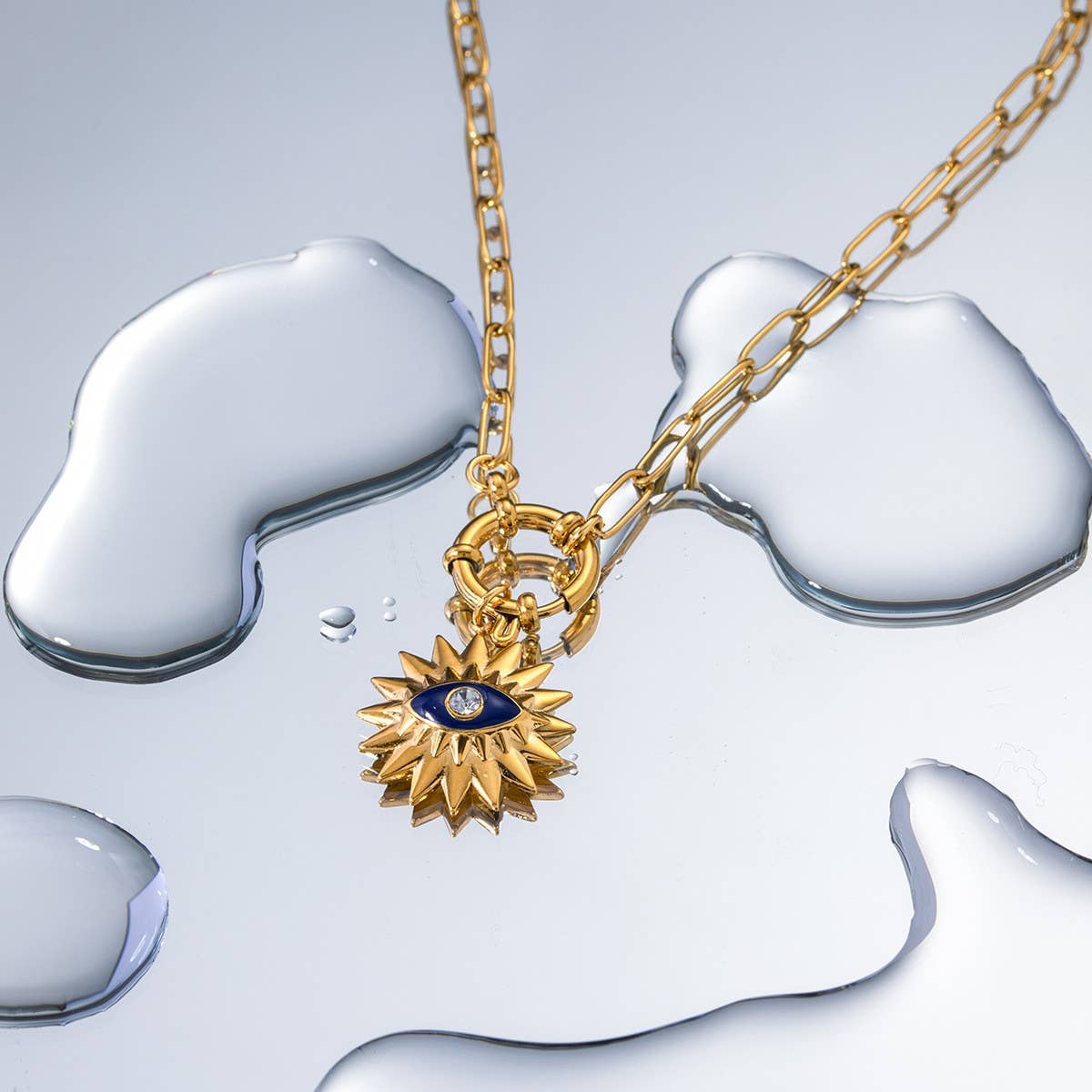 OIL DRIP RHINESTONE SUNFLOWER DEVILS EYE NECKLACE_CWAHA0913