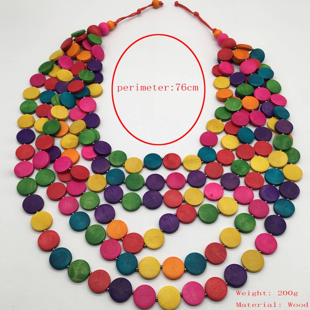 COLORFUL WOODEN DISC LONG MULTI LAYER NECKLACE_CWMM4913