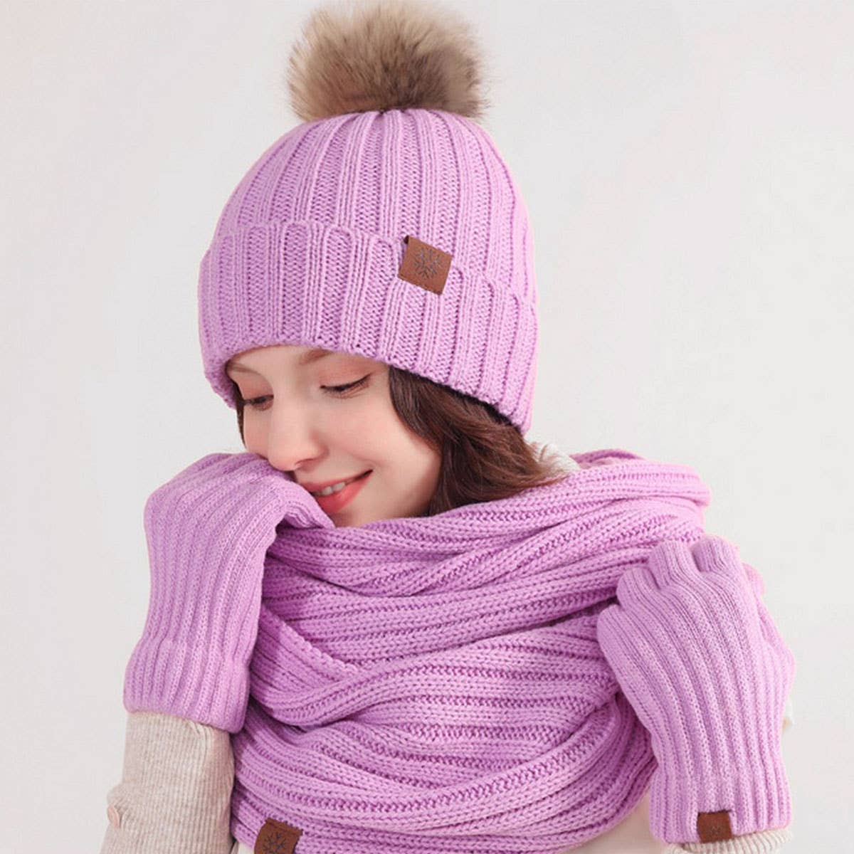 Winter Adult Outdoor Warm Knitted Scarf Suit Women_Cwmm2812