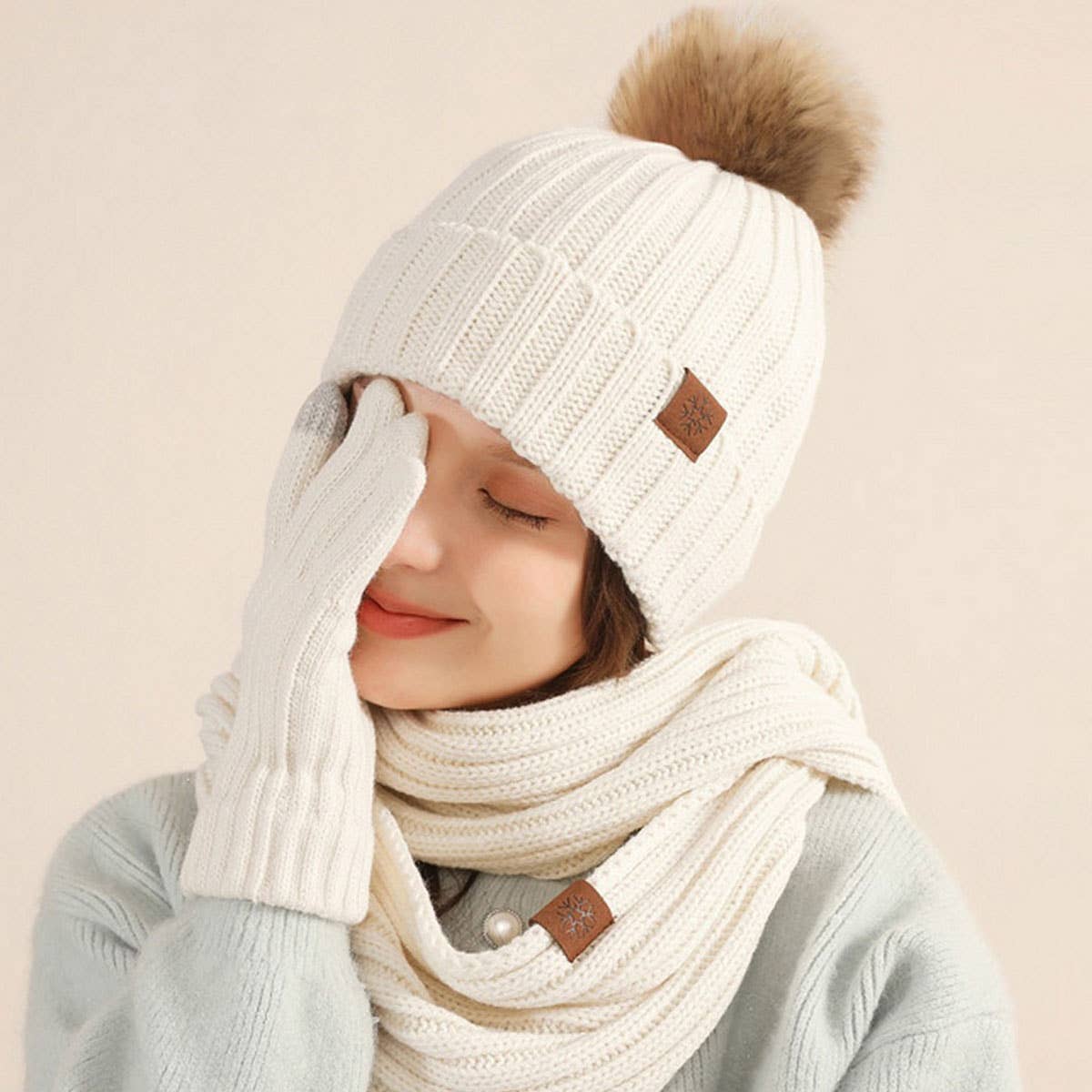 Winter Adult Outdoor Warm Knitted Scarf Suit Women_Cwmm2812