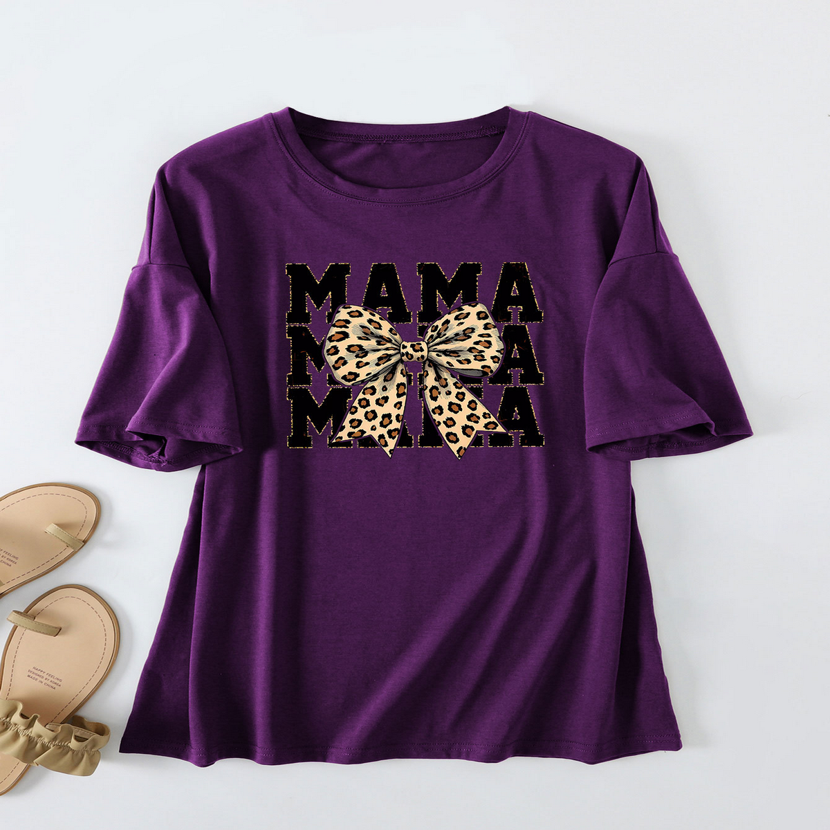 LEOPARD BOW PRINT T SHIRT LOOSE FIT FOR WOMEN_CWTTS1461