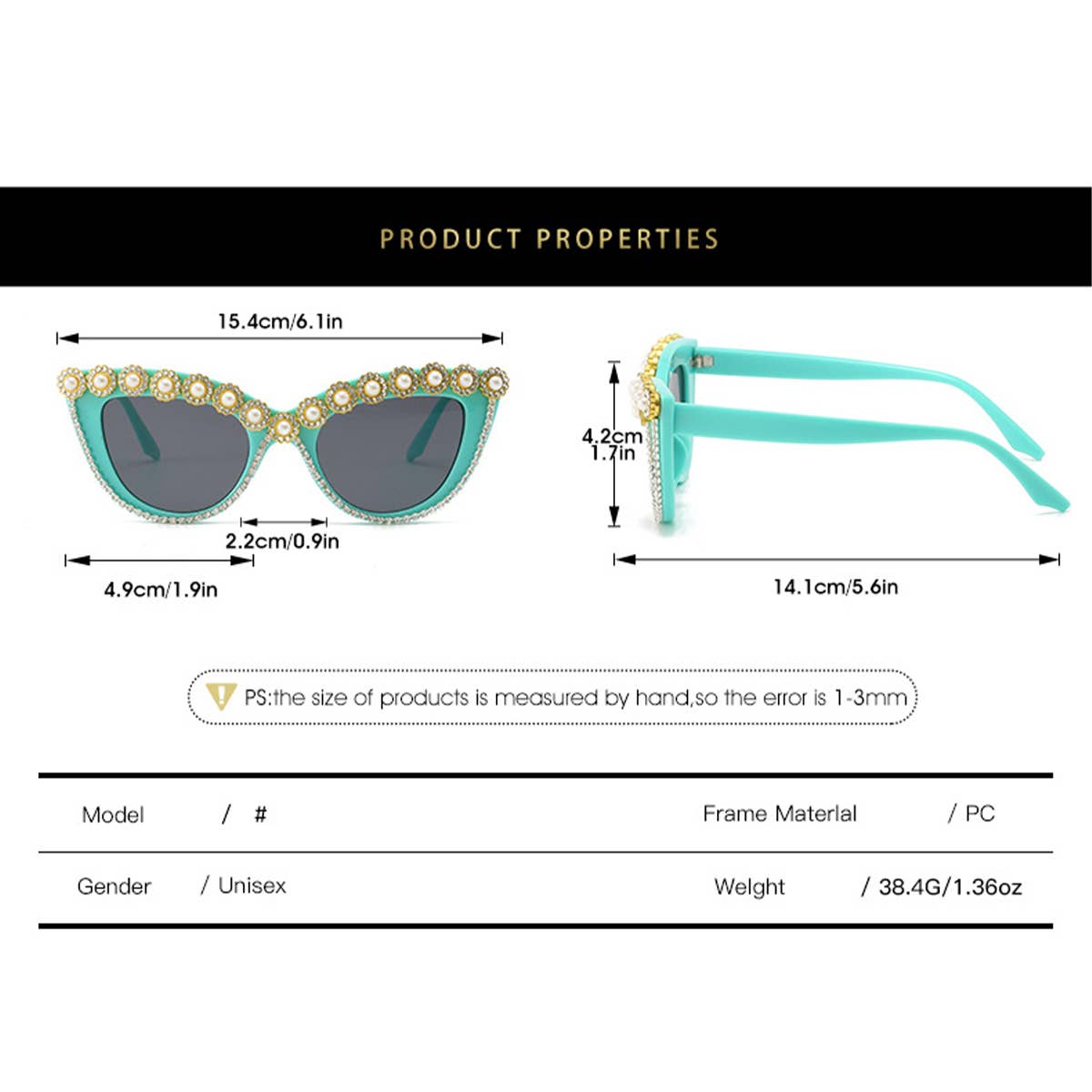 HANDMADE RHINESTONE PEARL RETRO CAT EYE SUNGLASSES_CWASG0268