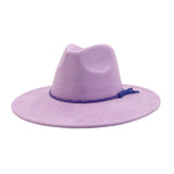 Unisex Suede Wide Brim Fedora Hat Couple Style_Cwah04448