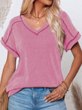 Womens Fashion Colorblock Twist V-Neck Tee