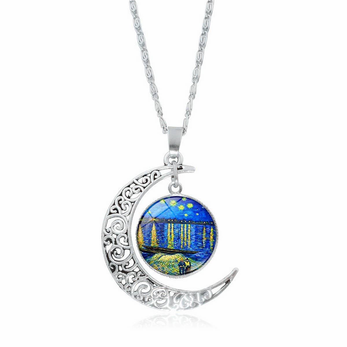 HOLLOW OUT MOON GEM PENDANT NECKLACE_CWAJE0705