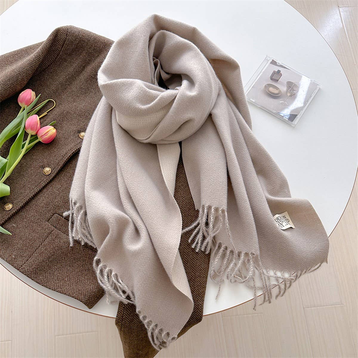 DOUBLE SIDED FAUX CASHMERE SCARF SOLID COLOR SHAWL_CWASC0968