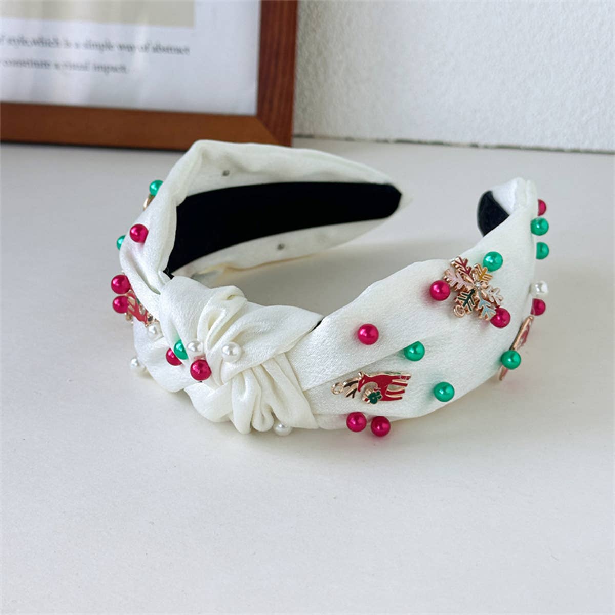 Christmas Pearl Satin Knot Headband Wide_Cwaha07596