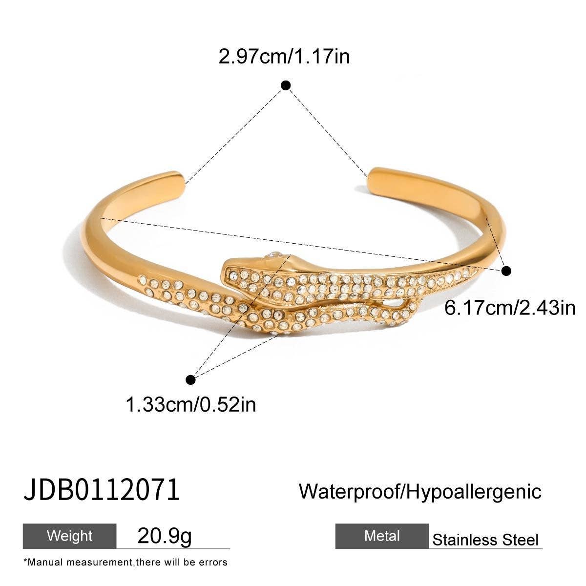 18K GOLD SNAKE OPEN BANGLE WITH ZIRCON NO FADE_CWAJE4699