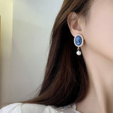RETRO SIMPLE BLUE PEARL EARRINGS_CWAJE1634