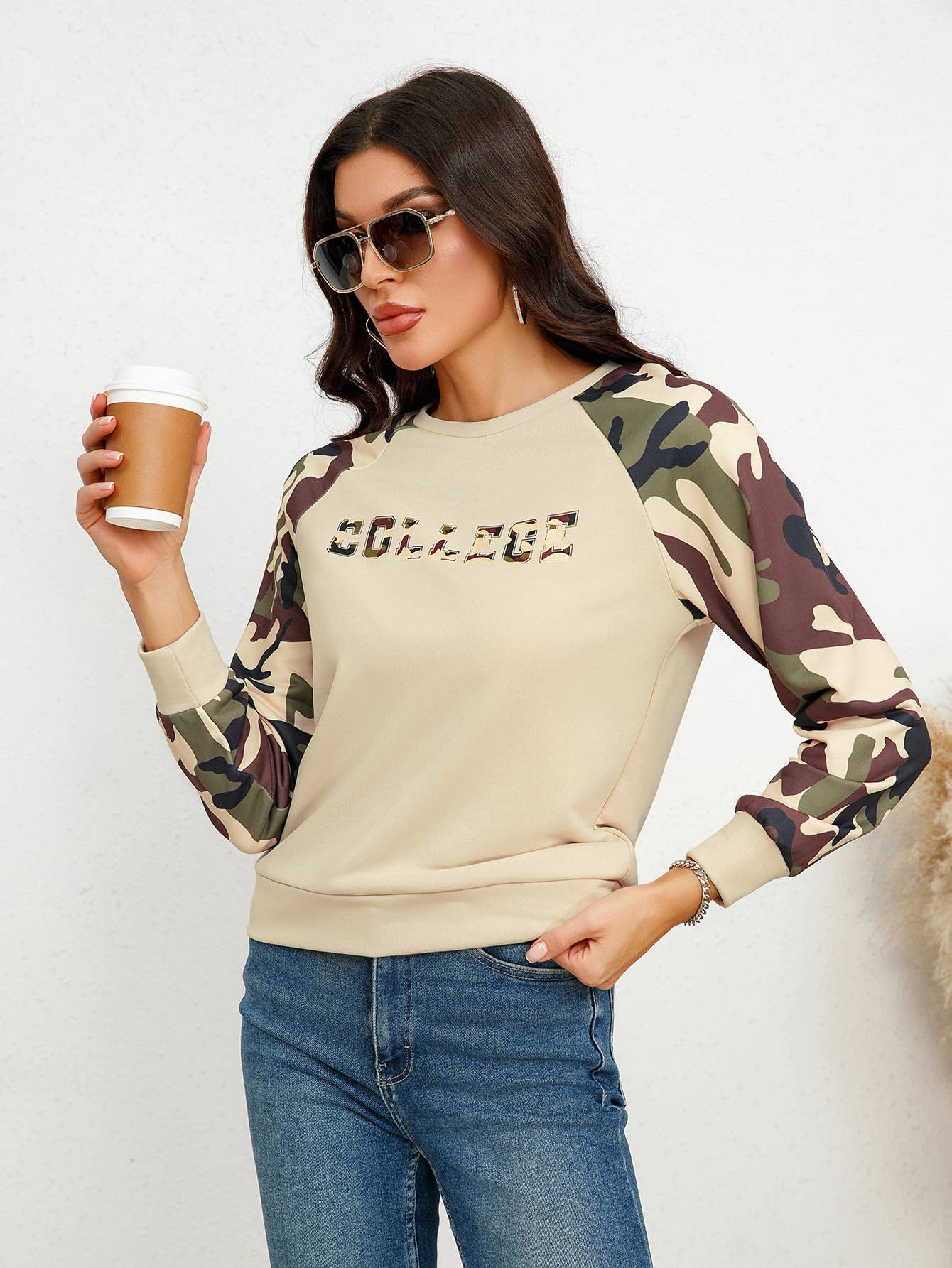 Womens Casual Camouflage Hoodie Pullover