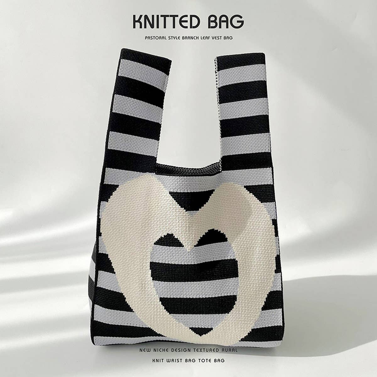 STRIPED LOVE KNITTED SHOULDER TOTE BAG_CWAB1514