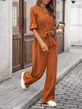 Solid-Color High-Waisted Long-Sleeved Jumpsuit