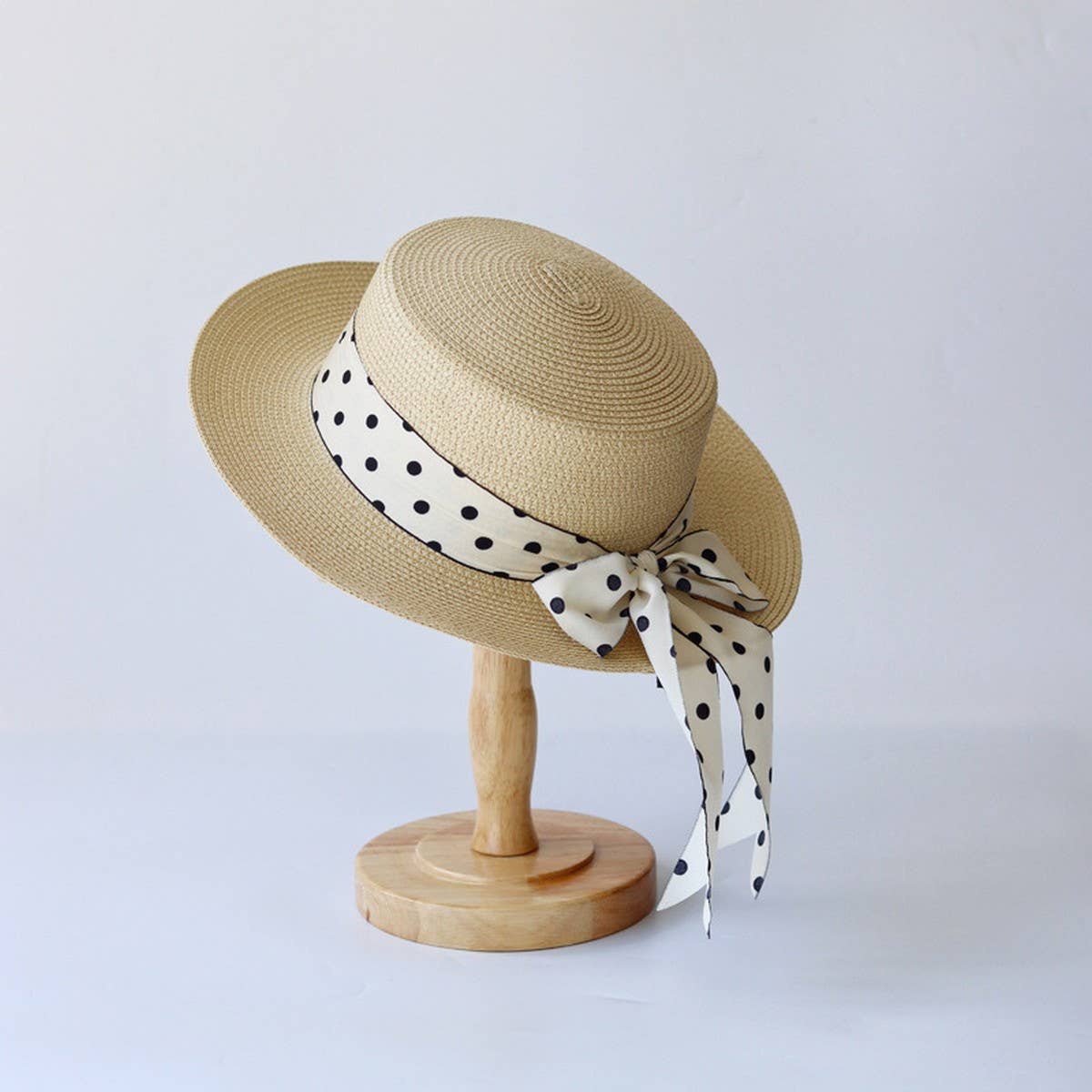SUMMER POLKA DOT BOW STRAW HAT_CWAH3463