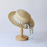 SUMMER POLKA DOT BOW STRAW HAT_CWAH3463