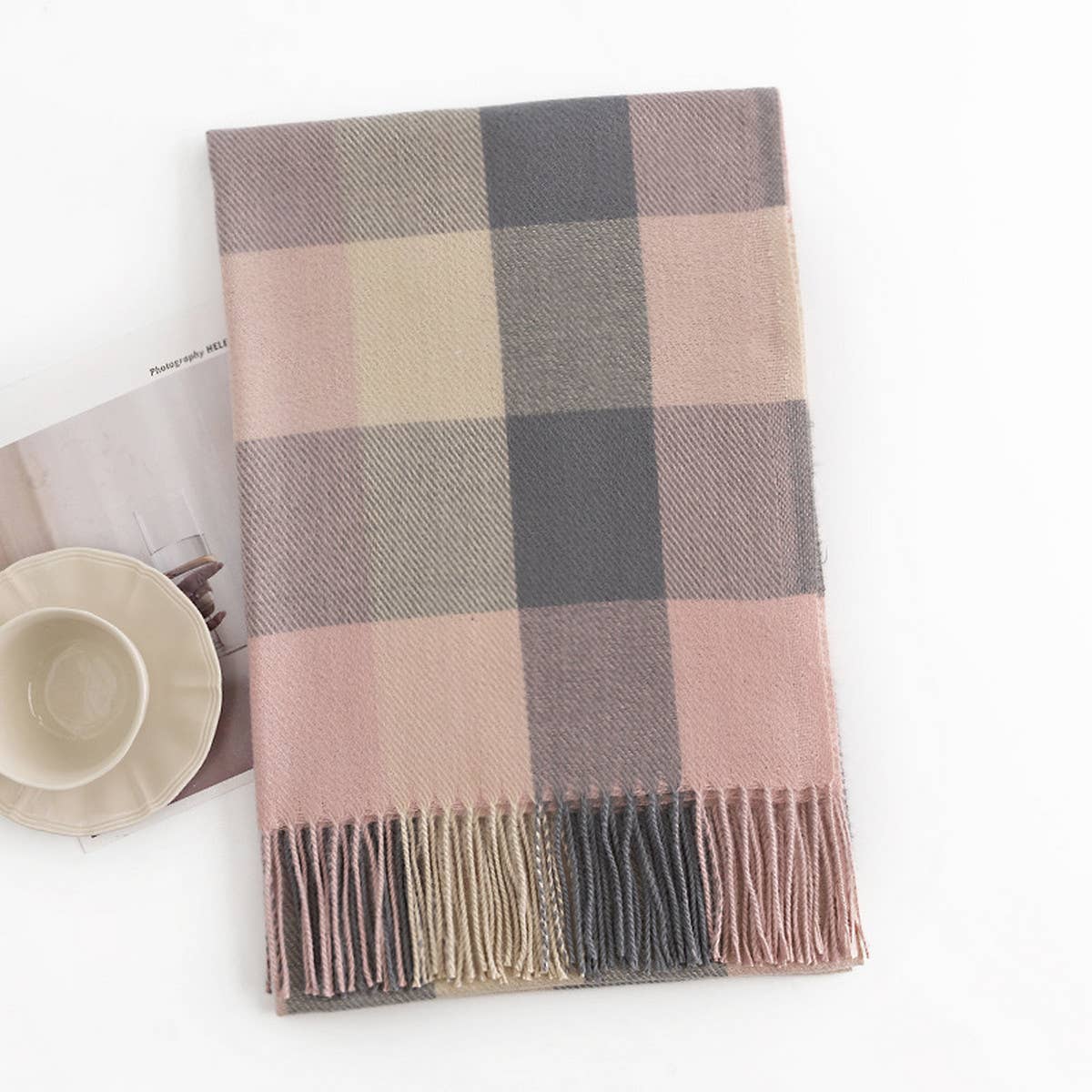 MELANGE PLAID SCARF SOFT FAUX CASHMERE FALL WRAP_CWASC1004