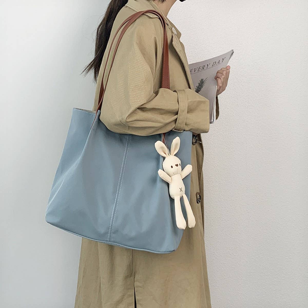 LITERARY SIMPLE SOLID COLOR SHOPPING CANVASBAG_CWAB2124