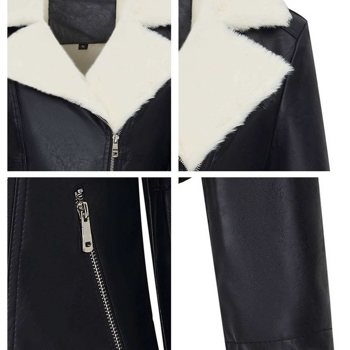 PLUS SIZE FAUX SHEARLING LINED WINTER PU JACKET_CWMM9027
