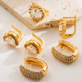 HEART GEOMETRIC CZ STUD EARRINGS GOLD PLATED BRASS_CWMM8516