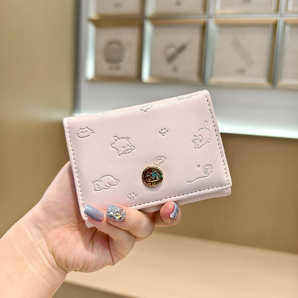 Cute Cat Embossed Mini Trifold Wallet For Students_Cwab06230