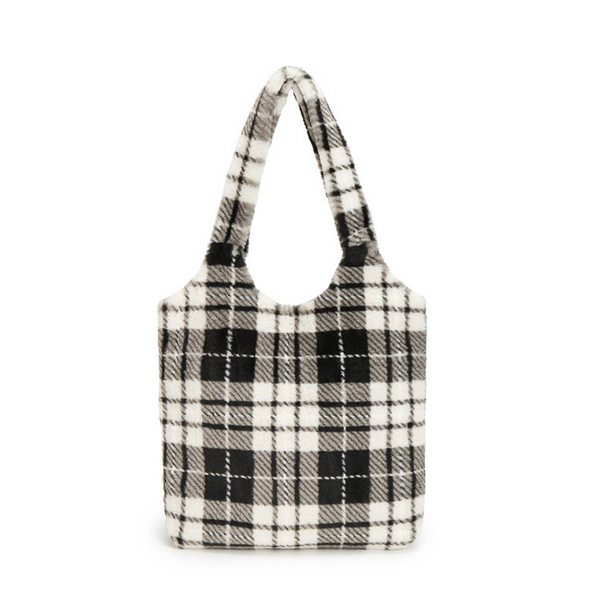 Winter Woolen Shoulder Bag Retro Plaid Plush Bag_Cwab3925