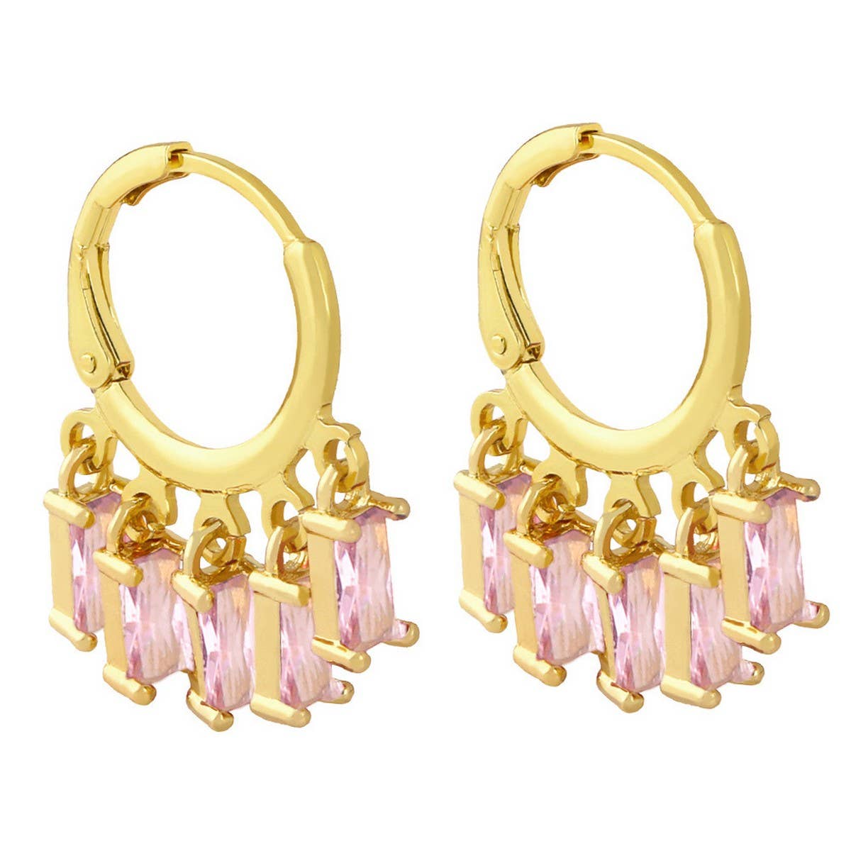 RECTANGULAR COLORED ZIRCON TASSEL EARRINGS_CWAJE1006