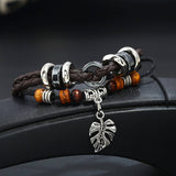 FASHION LEATHER MULTI LAYER BRAIDED LEAF BRACELET_CWMM4512
