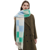 TASSEL CIRCLE YARN CHECKERED SCARF FOR FALL WINTER_CWASC1280