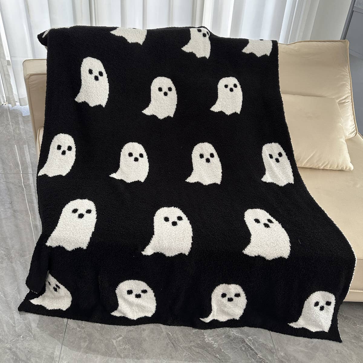 GHOST KNITTED JACQUARD BLANKET COVER BLANKET_CWMM0318