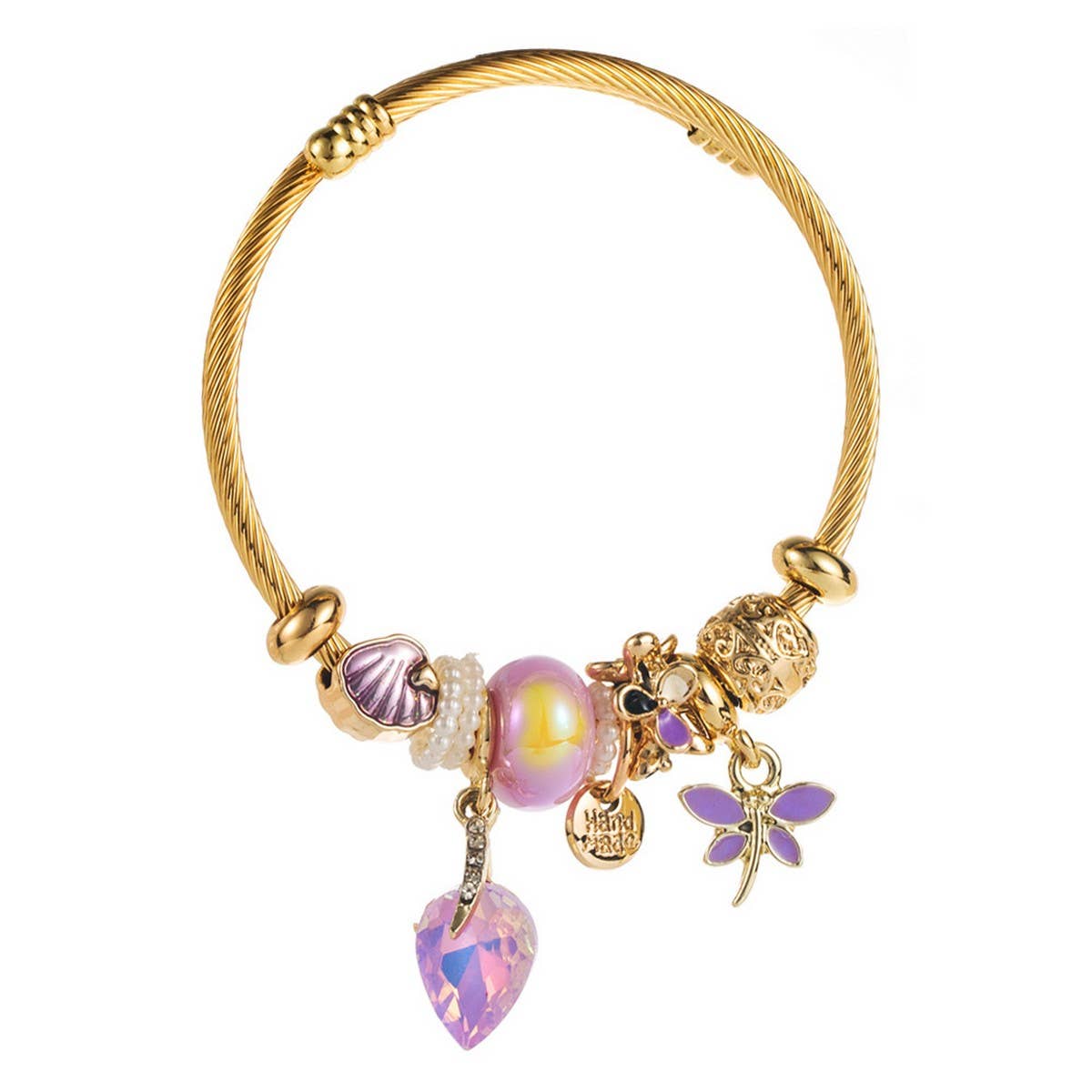 PERSONALIZED LETTER DRAGONFLY CHARM BRACELET_CWMM8603