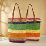 FASHIONABLE STRIPED COLOR BLOCK BEACH CROCHET BAG_CWAB1968
