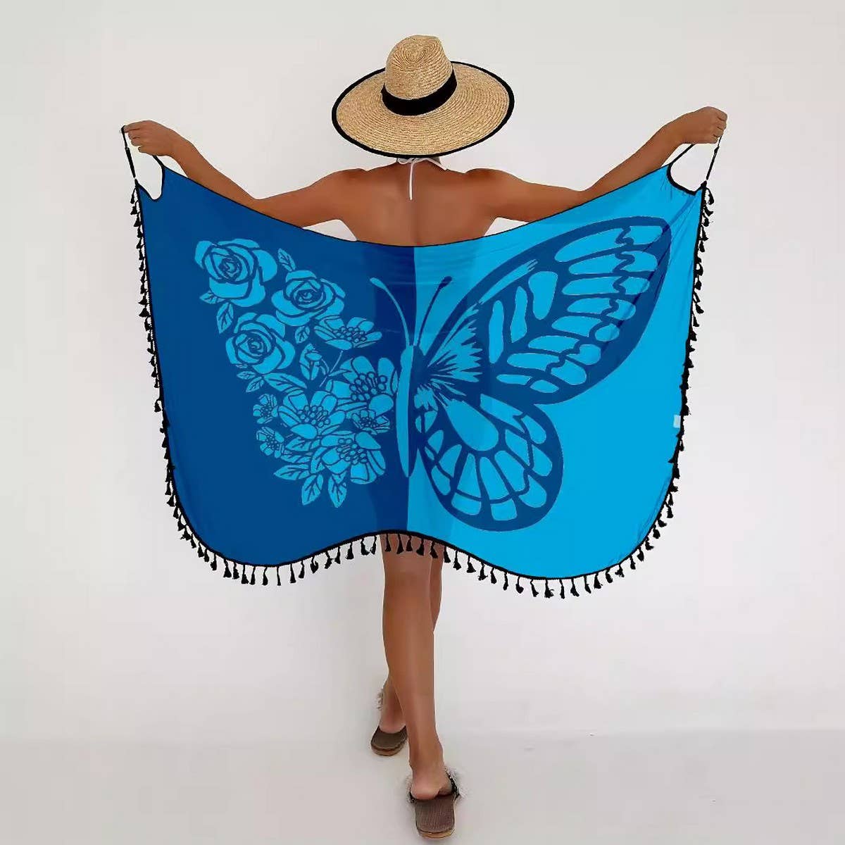 MULTI WAY TASSEL BEACH DRESS BUTTERFLY MESH COVER_CWBLS0490