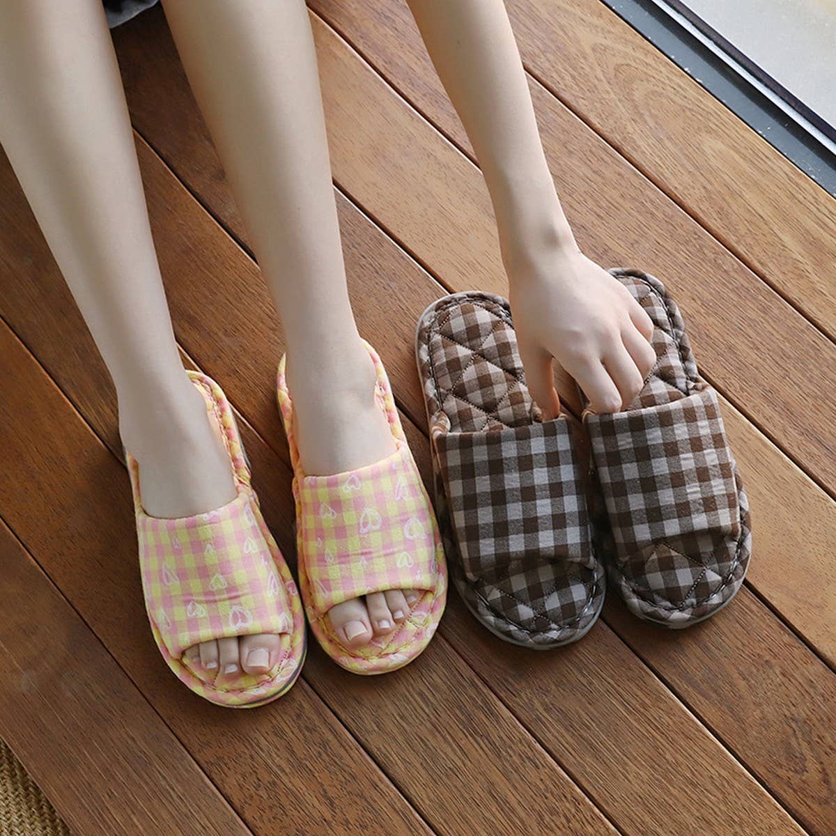 PLAID COTTON SLIPPERS FOR COUPLES NON SLIP_CWSHF0175