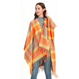 CAPE DOUBLE SIDED PLAID SLIT SHAWL_CWASC1209