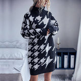 Turtleneck Long-Sleeved Plaid Sweater Dress