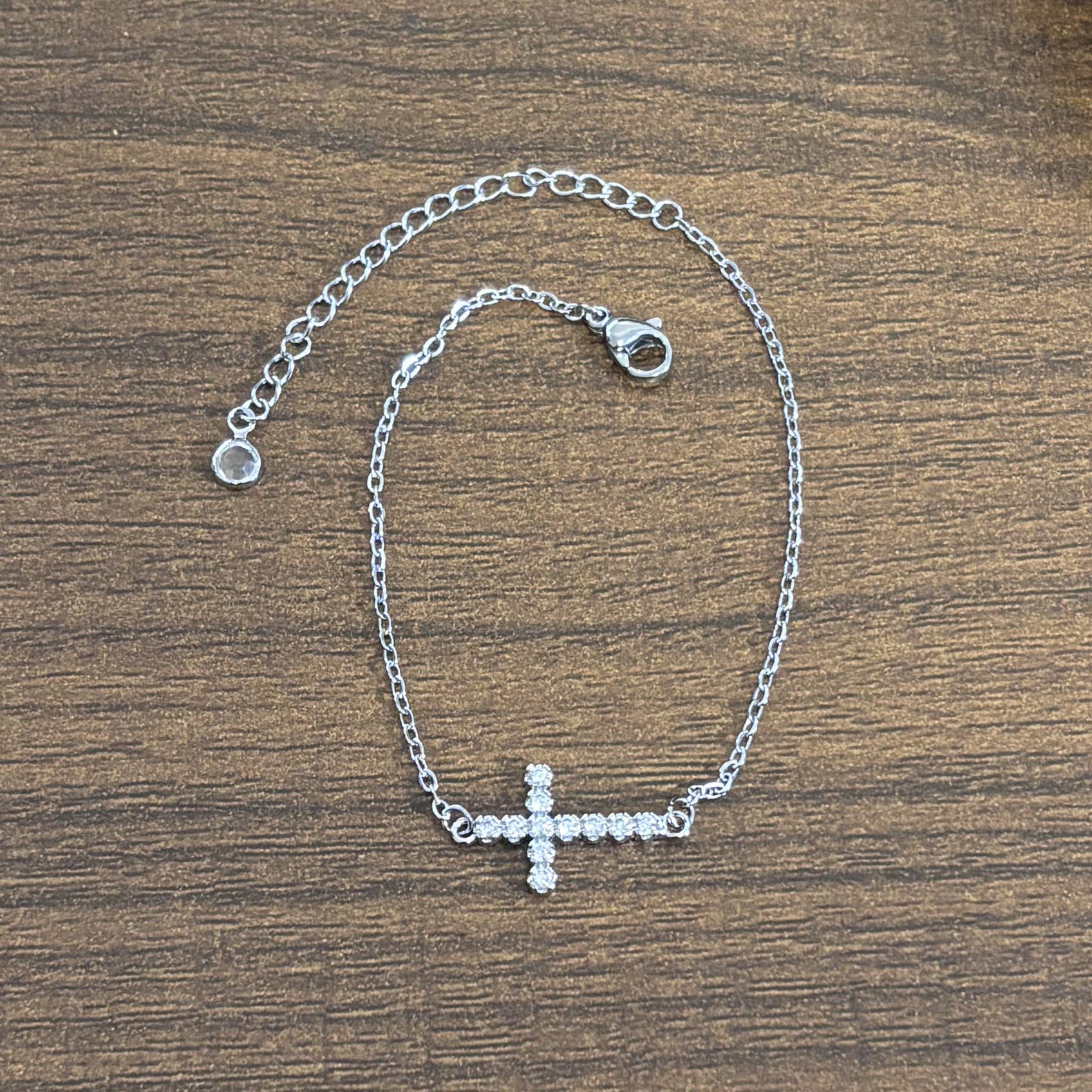 Copper Mini Cross Bracelet Set With Zircon