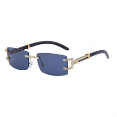Vintage Faux Wood Frameless Diamond Sunglasses_Cwasg0653