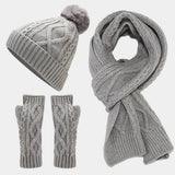 CABLE KNIT HAT SCARF AND GLOVES THREE PIECE SET_CWAH1580