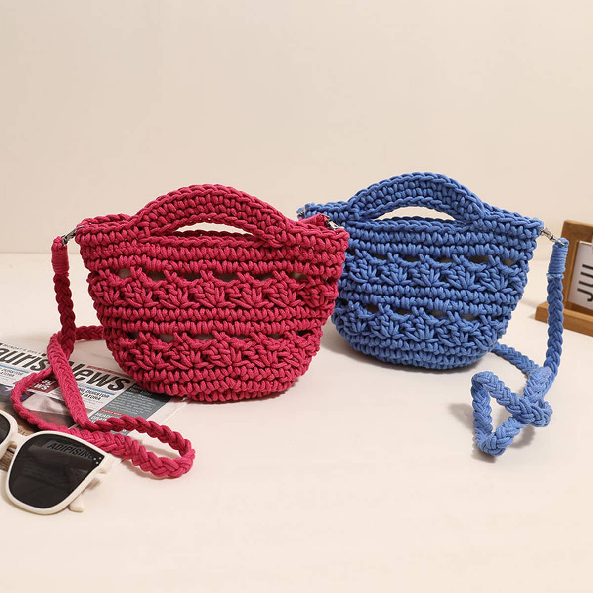 CROSSBODY HOLLOW COTTON WOVEN BAG BEACH BAG_CWAB1860