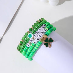 ST PATRICKS DAY GREEN SHAMROCK CHARM BRACELET SET_CWMM3496