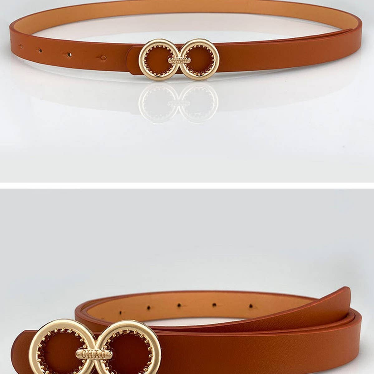 DOUBLE ROUND BUCKLE VERSATILE WOMENS THIN BELT_CWABE0693