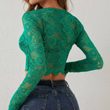 LACE FLORAL PRINT CROPPED SLIM FIT T SHIRT TOP_CWTBLL3431