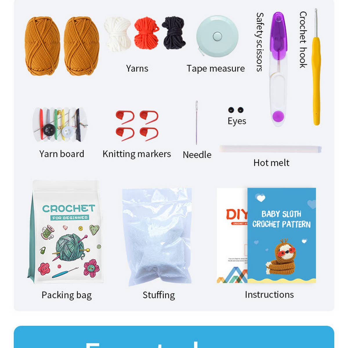 HANDMADE DIY SLOTH DOLL MATERIAL KIT_CWMM0841