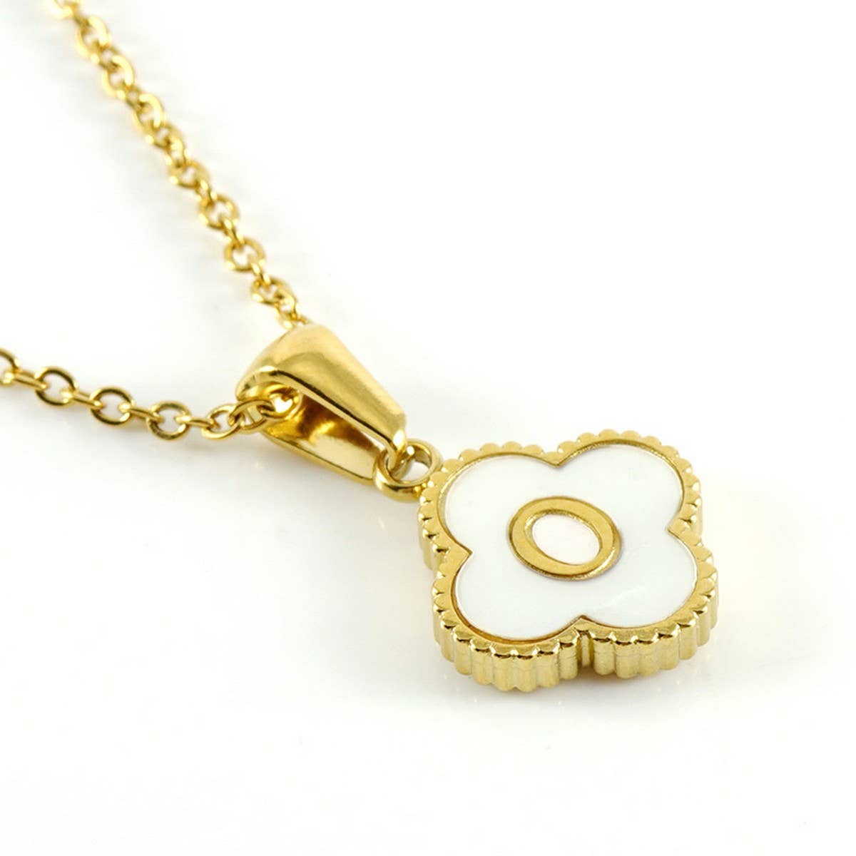 Cwaje1944_Simple Four Leaf Clover Letter Necklace