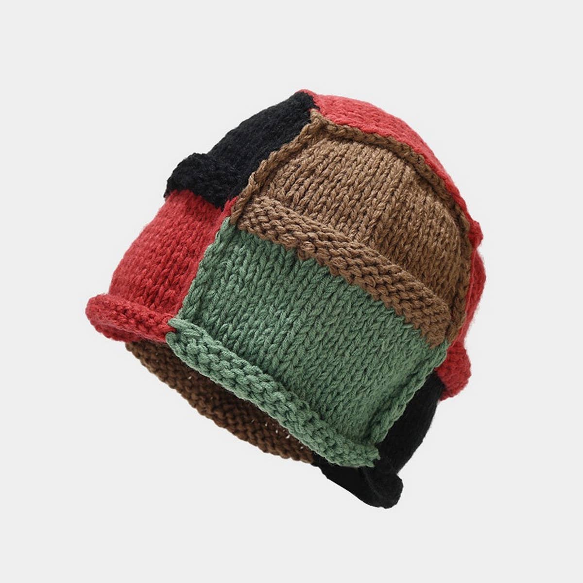 Cwah3169_Warm Hand-Knitted Hat With Curled Brim
