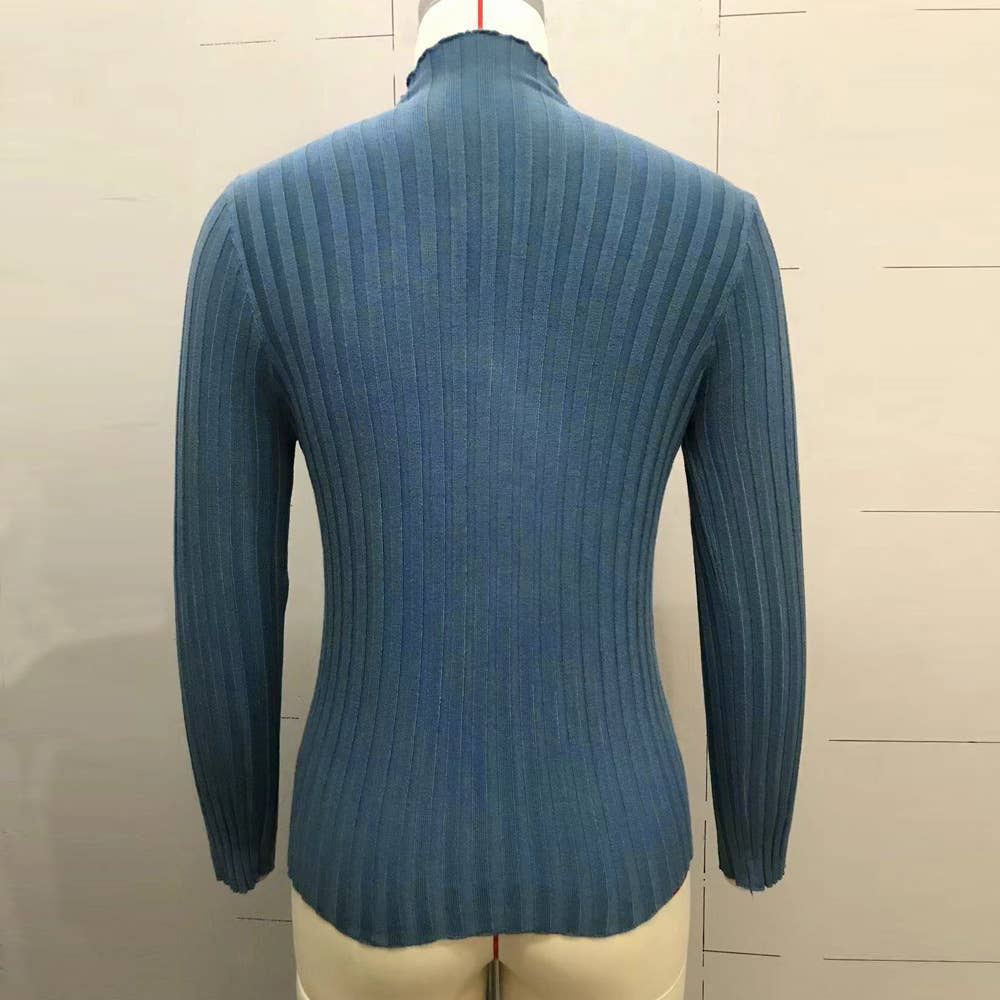 Wide-Striped Solid-Color Long-Sleeved Top